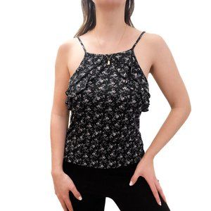American Eagle Floral High Neck Ruffle Tank XS
